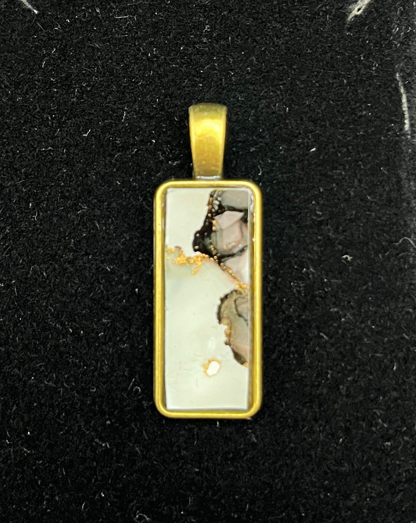 Alcohol Ink Pendant - Rectangle, Black/Gray-2