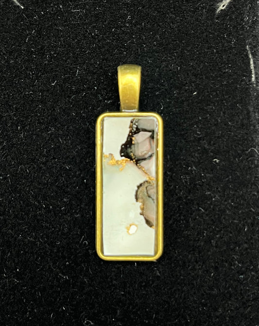 Alcohol Ink Pendant - Rectangle, Black/Gray-2