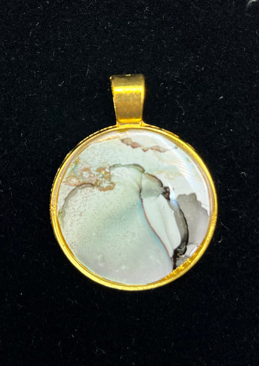 Alcohol Ink Pendant - Round, Gray-3