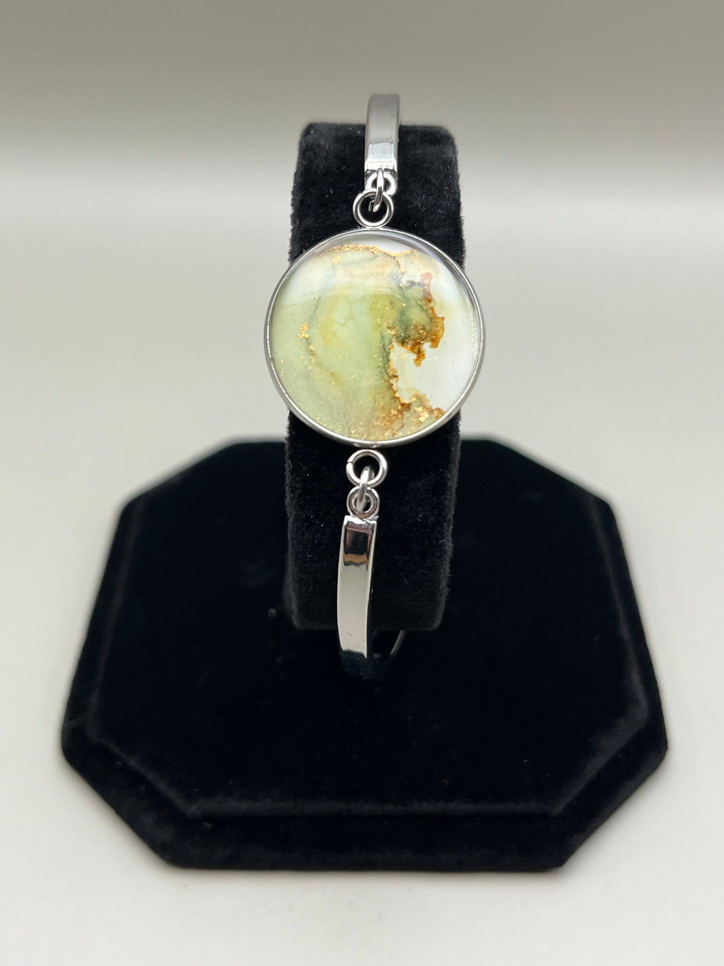 Alcohol Ink Bracelet - Round, Yellow/Brown